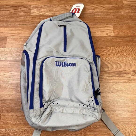 Wilson Evolution Backpack Grey/Blue Fits Official Size Ball & Sneakers NEW - Picture 1 of 6